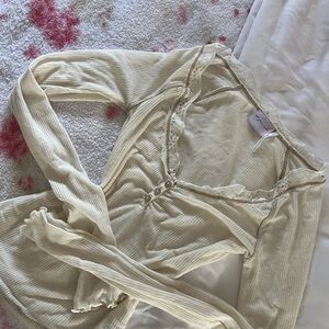Urban Outfitters Cream Ribbed Top with Lace Trim